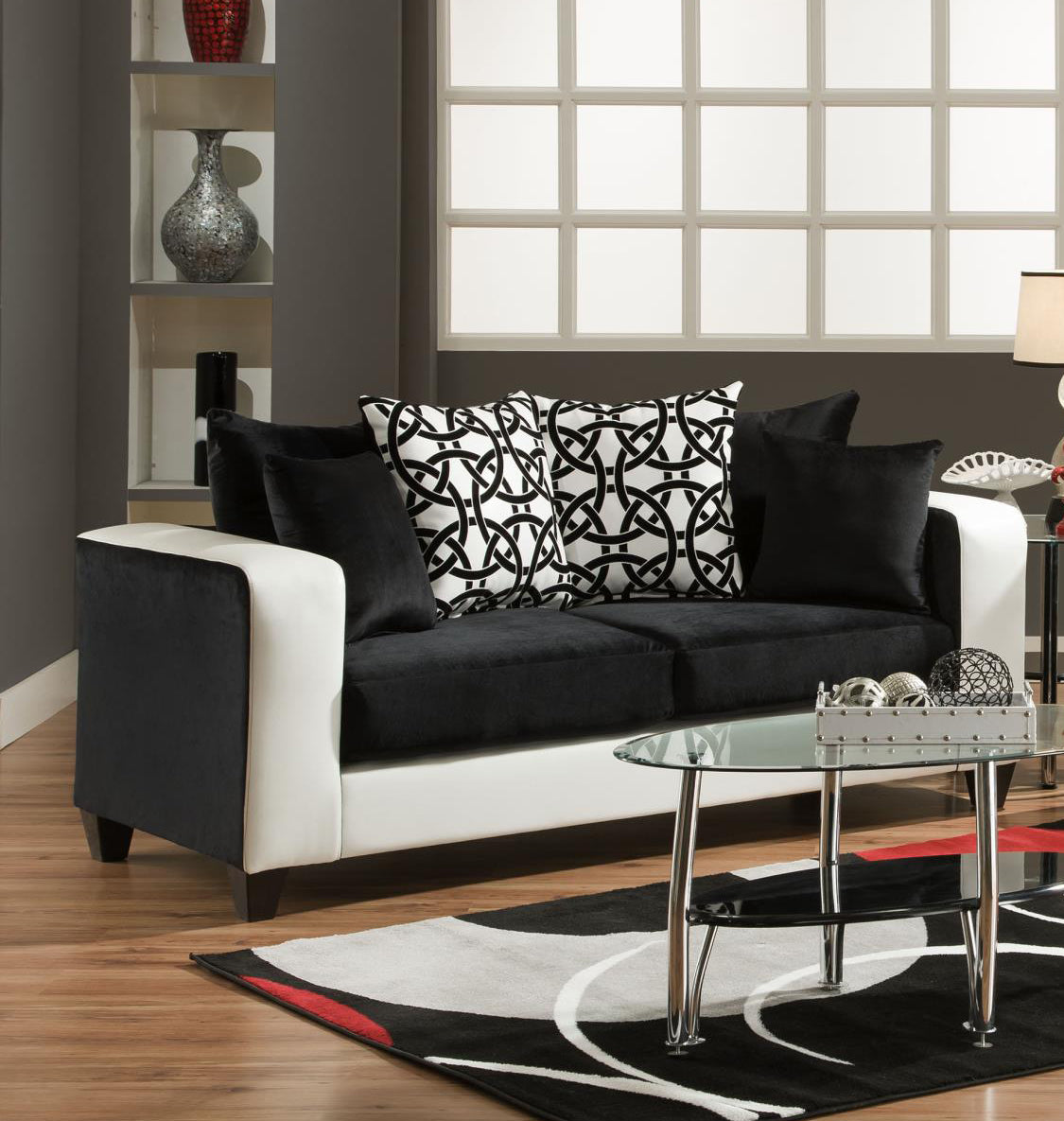 82" X 34" X 37" Implosion Black Olympia BW 100% PU and 100% Polyester Sofa