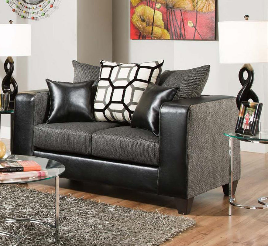 62" X 34" X 37" Object Charcoal Canopy Ebony 100% PU and 100% Polyester Loveseat