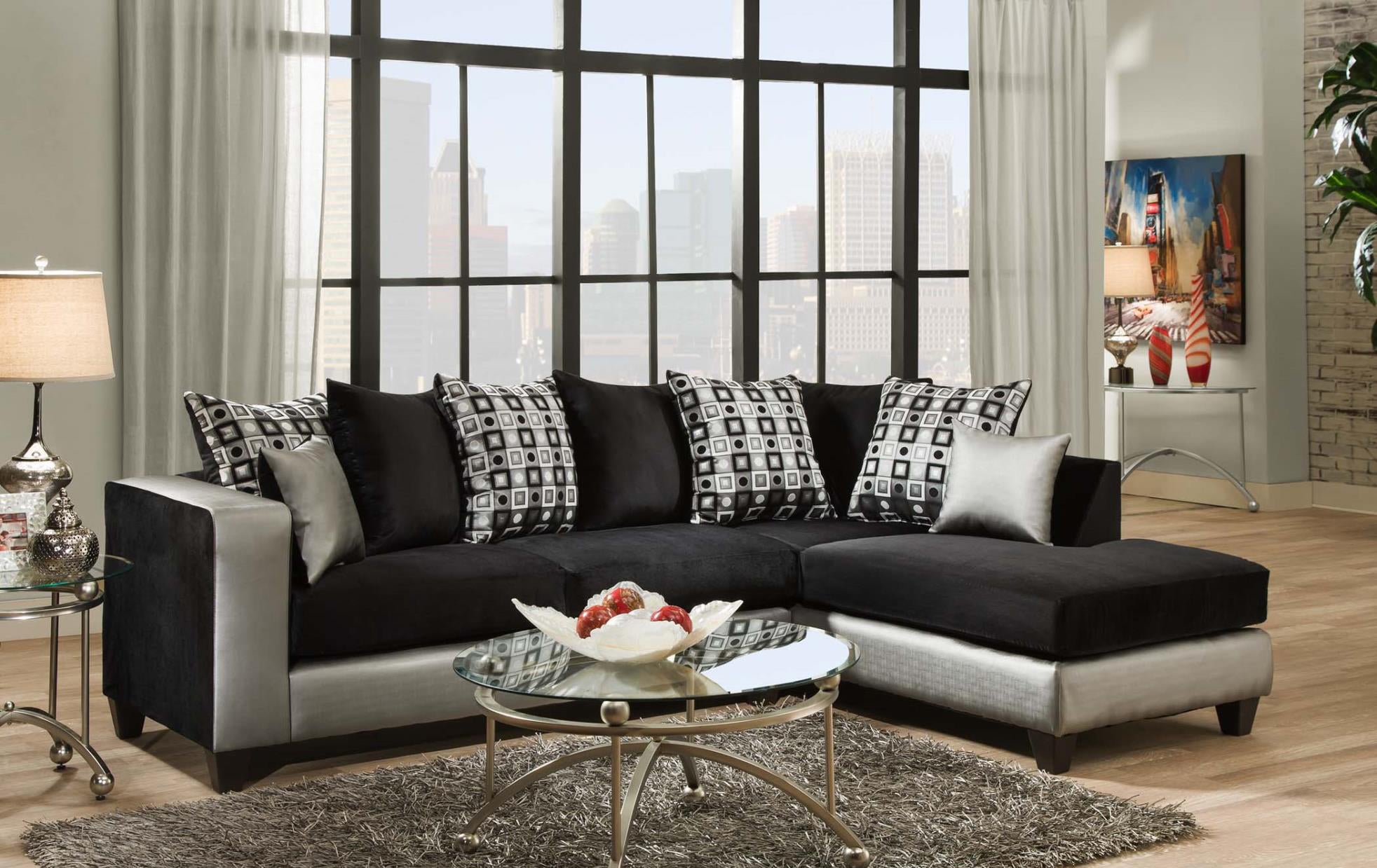 107" X 76" X 37" Shimmer Silver Implosion Black 100% PU, 100% Polyester Blend Sectional