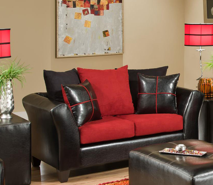 62" X 33" X 37" Jefferson Black Victory Lane Cardinal 100% PU, 100% Polyester Microfiber Loveseat