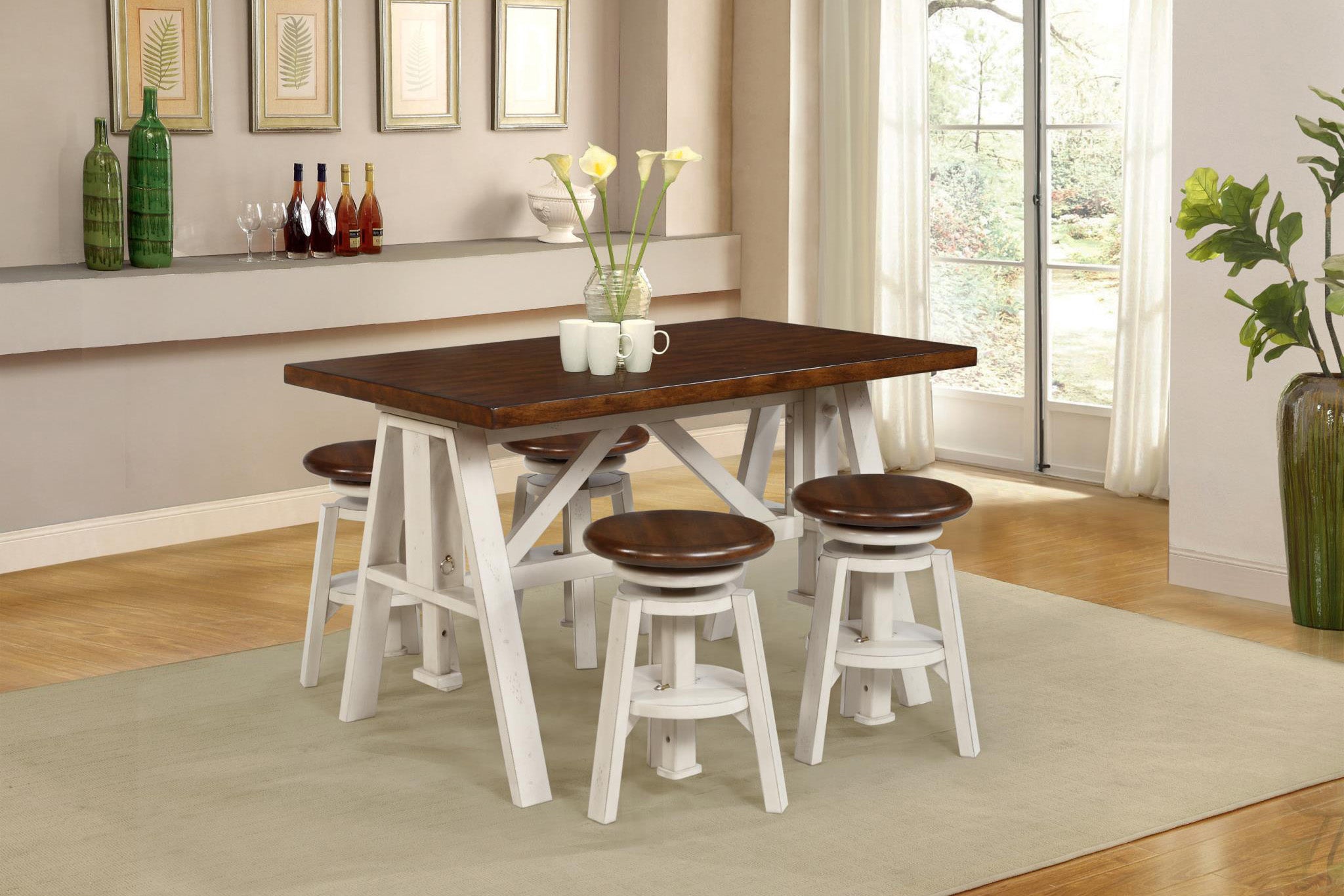 54" X 34" X 58" Sand Espresso Hardwood 5 Piece Adjustable Dining Set