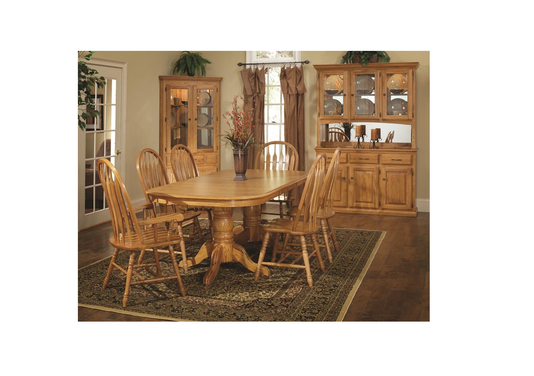 42" X 84" X 30" Harvest Oak Hardwood Double Pedestal Table
