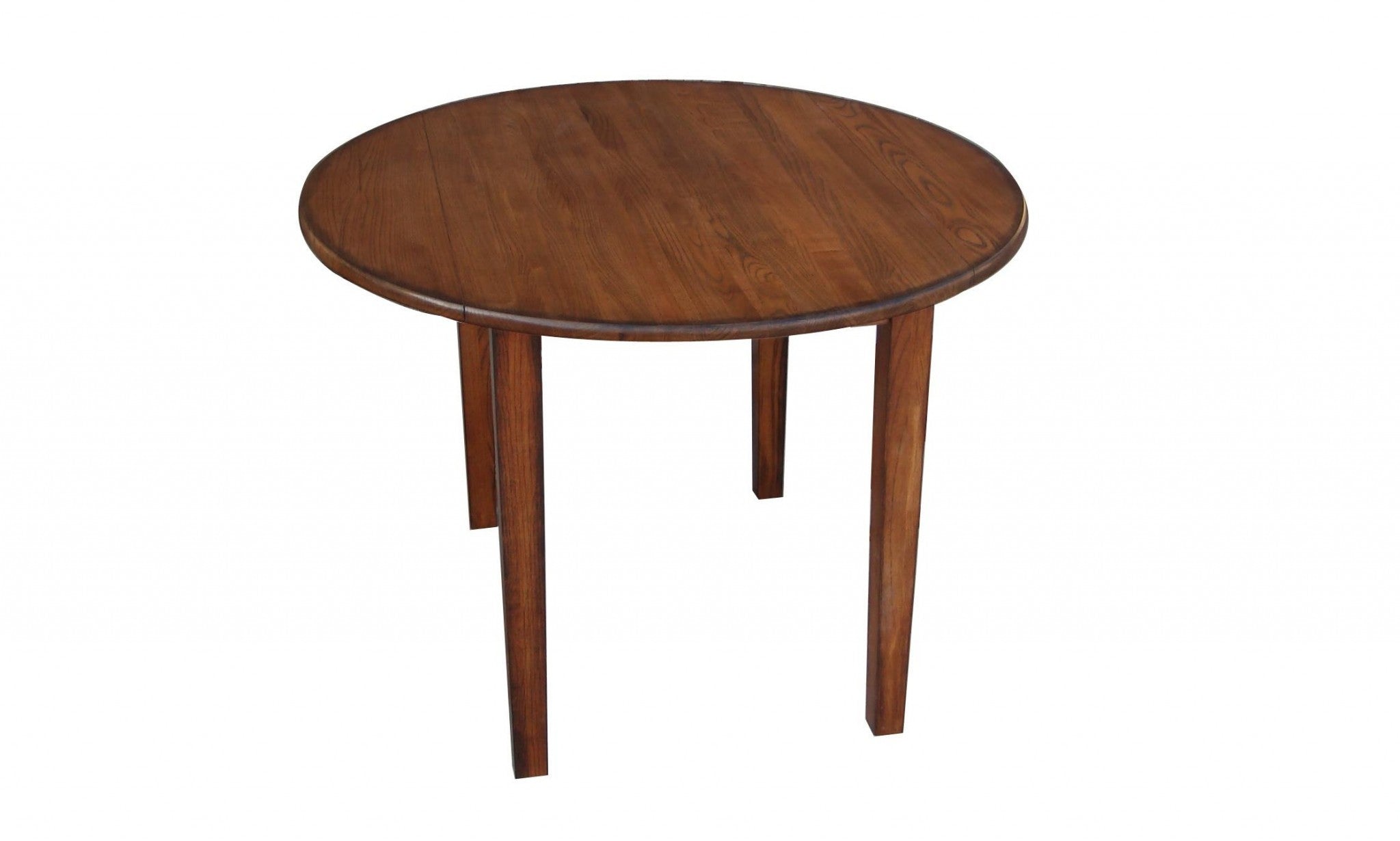 42" X 42" X 30" Burnished Walnut Hardwood Fruitwood Drop Leaf Round Table