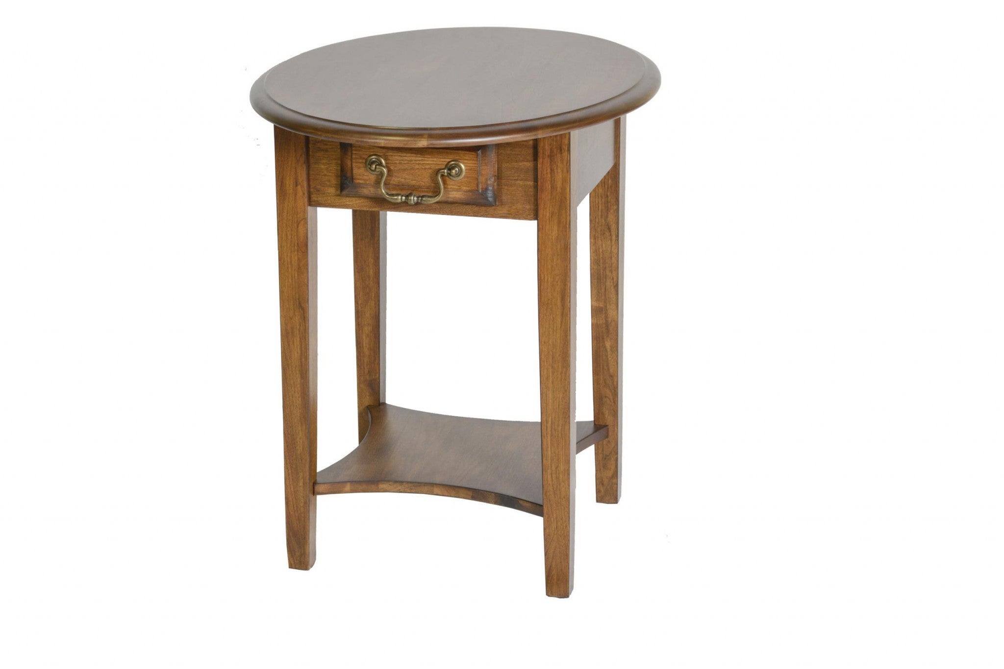 Burnished Walnut Hardwood Rounded End Table