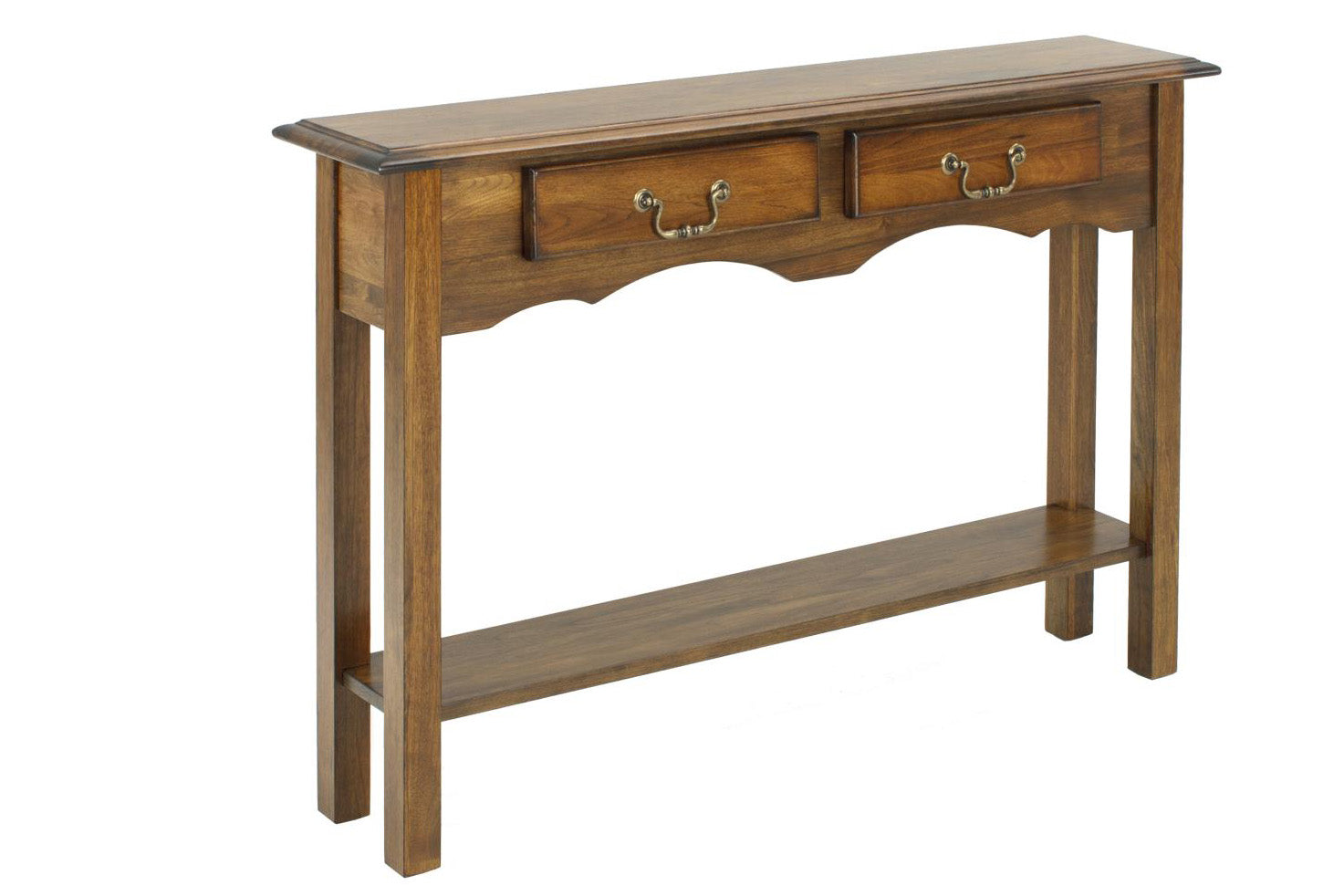 Burnished Walnut Scallop Hardwood Sofa Table with Drawer