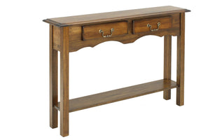 Burnished Walnut Scallop Hardwood Sofa Table with Drawer