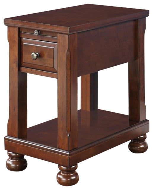 Espresso Finish Hardwood Chairside Table with Power Outlet