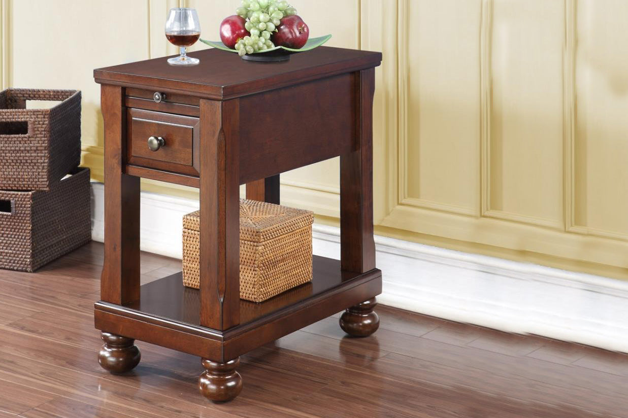 Espresso Finish Hardwood Chairside Table with Power Outlet