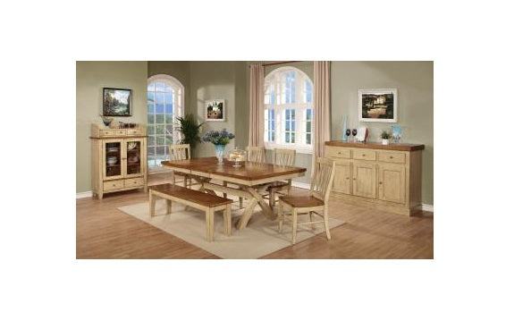 42" X 84" X 30" Two Tone Hardwood X Base Table with Butterfly Leaf