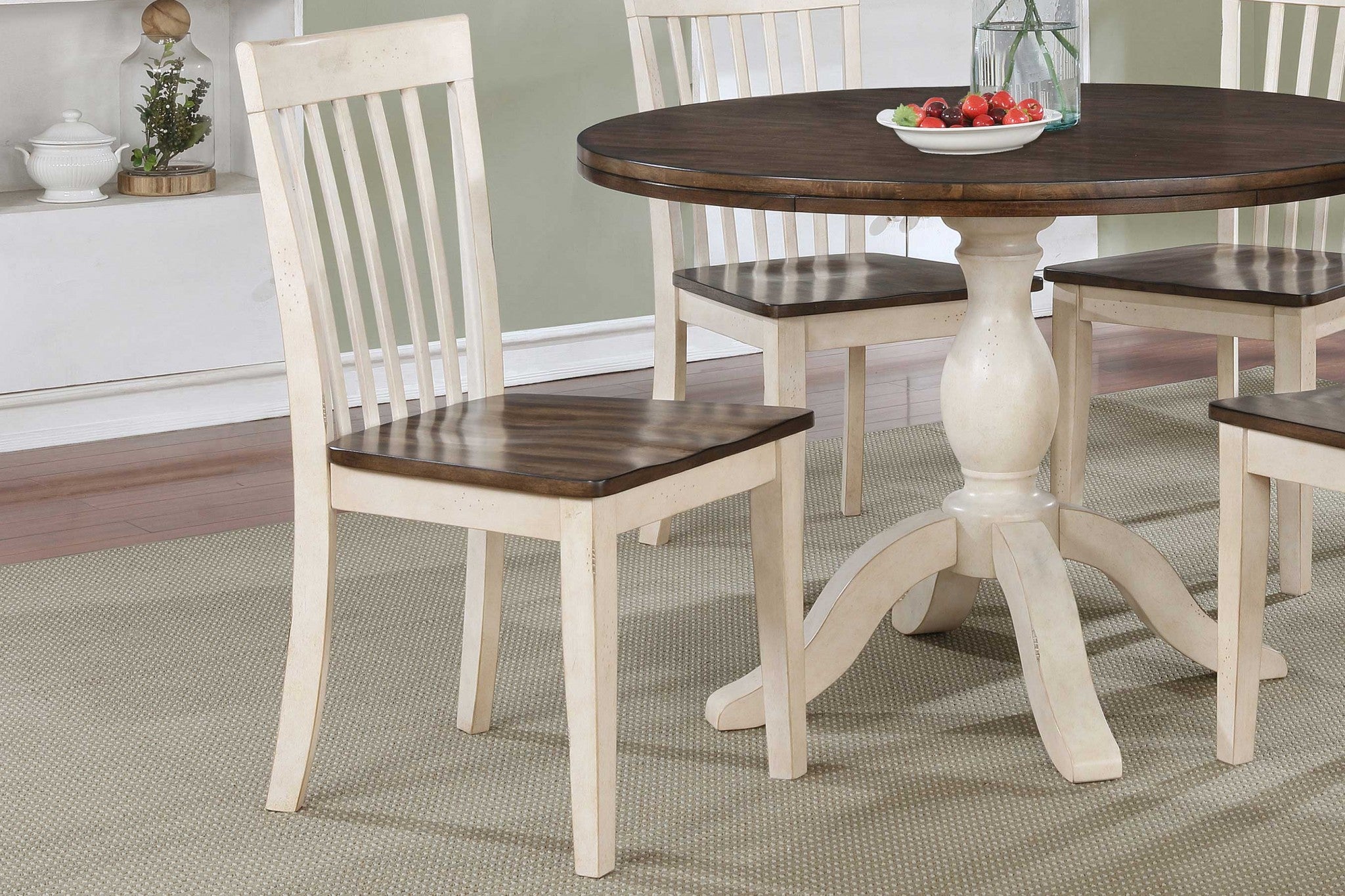 17.5" X 17" X 36" Walnut Antique White Finish Rubberwood Side Chair