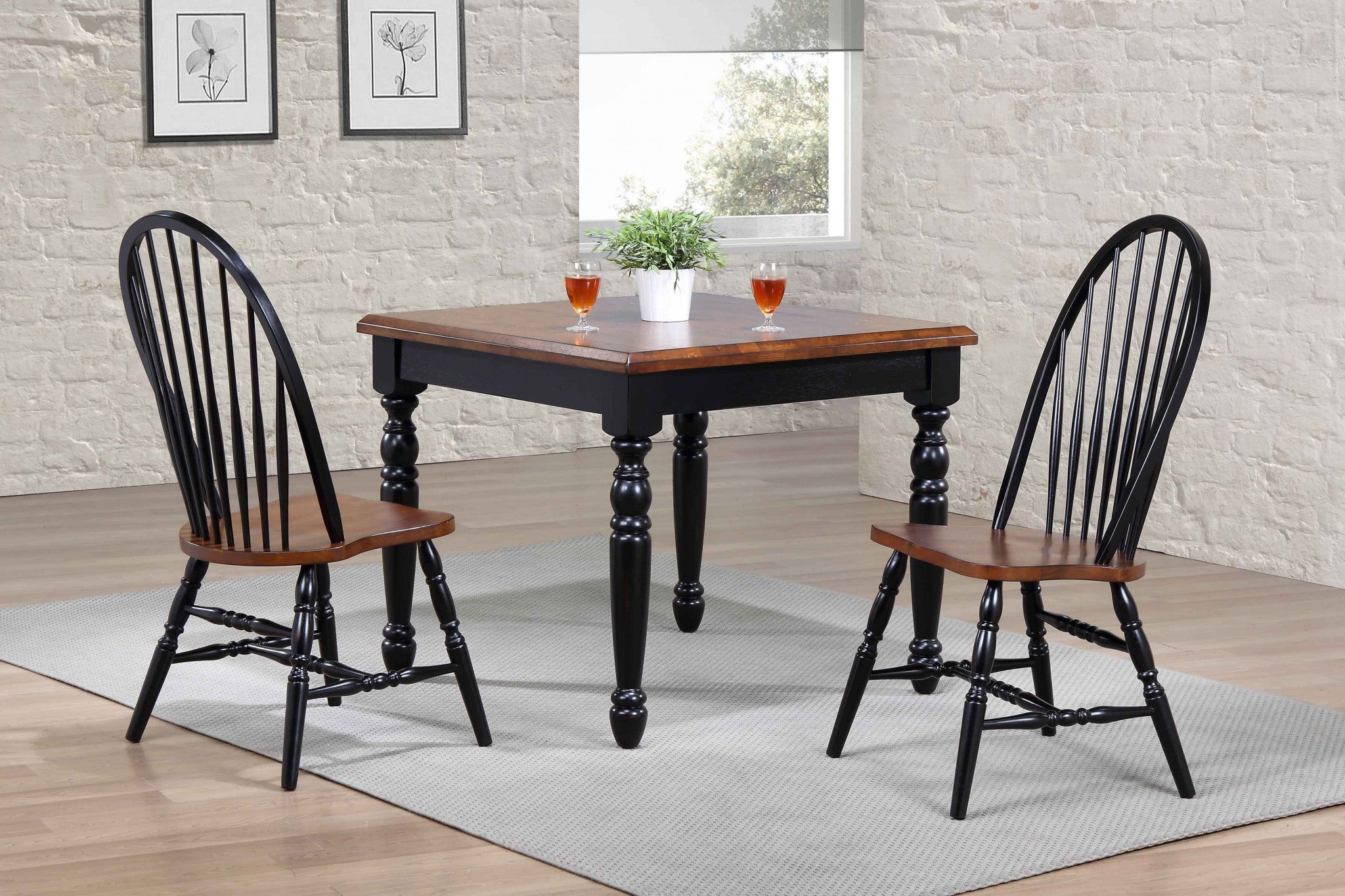36" X 36" X 41" Black Cherry Finish Solid Hardwood 3 Piece Dining Set