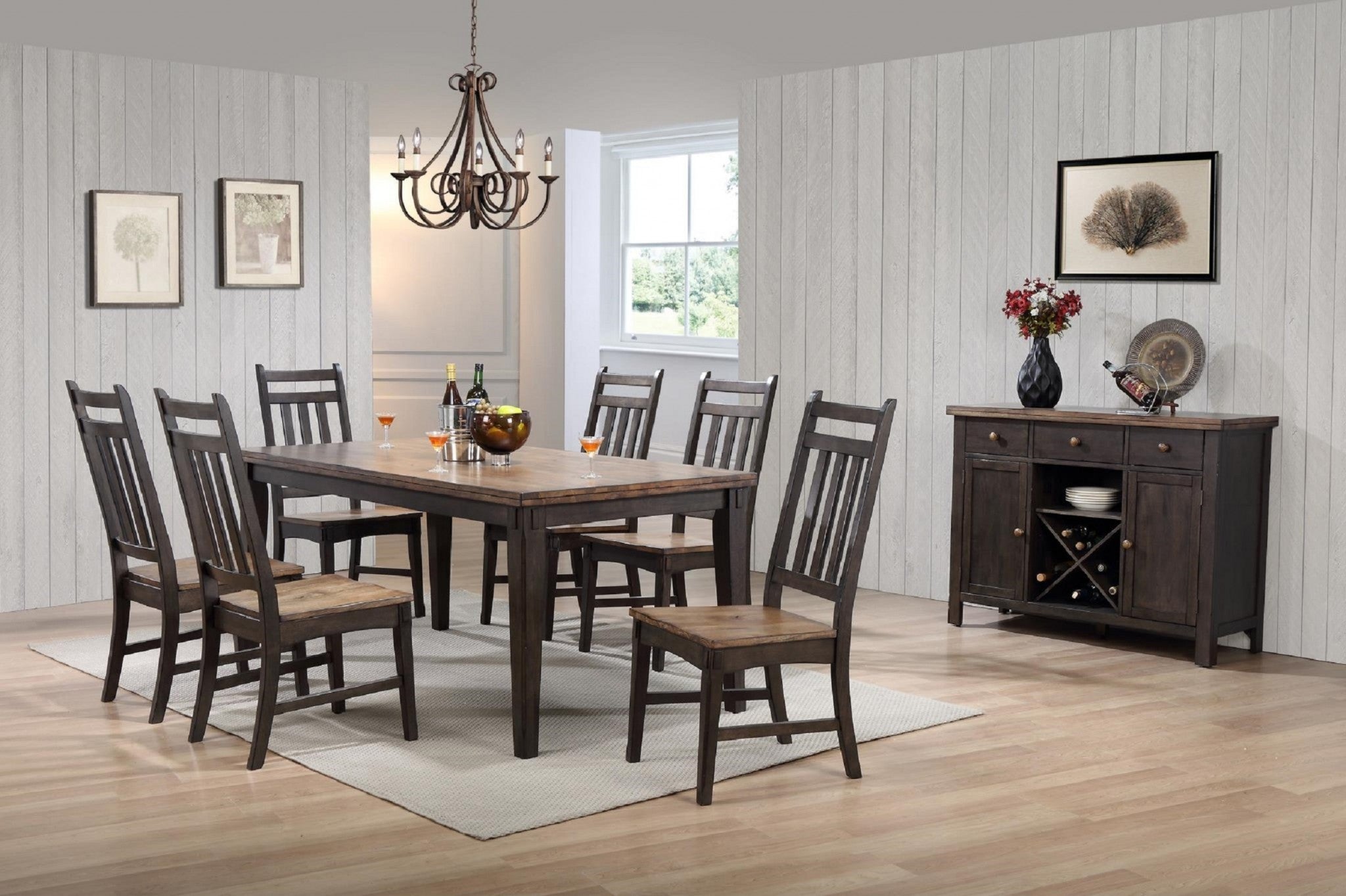 47.625" X 54" X 41.5" Two-Tone Hardwood 8 Piece Dining Set