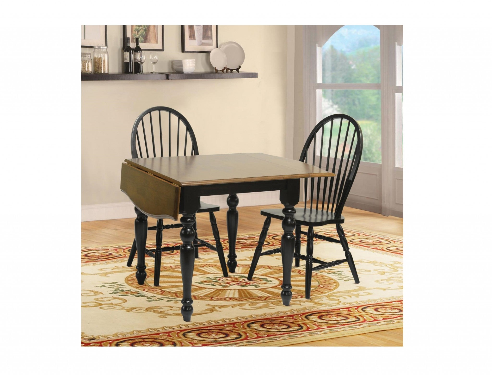 34" X 48" X 30" Black Cherry Hardwood Drop Leaf Table