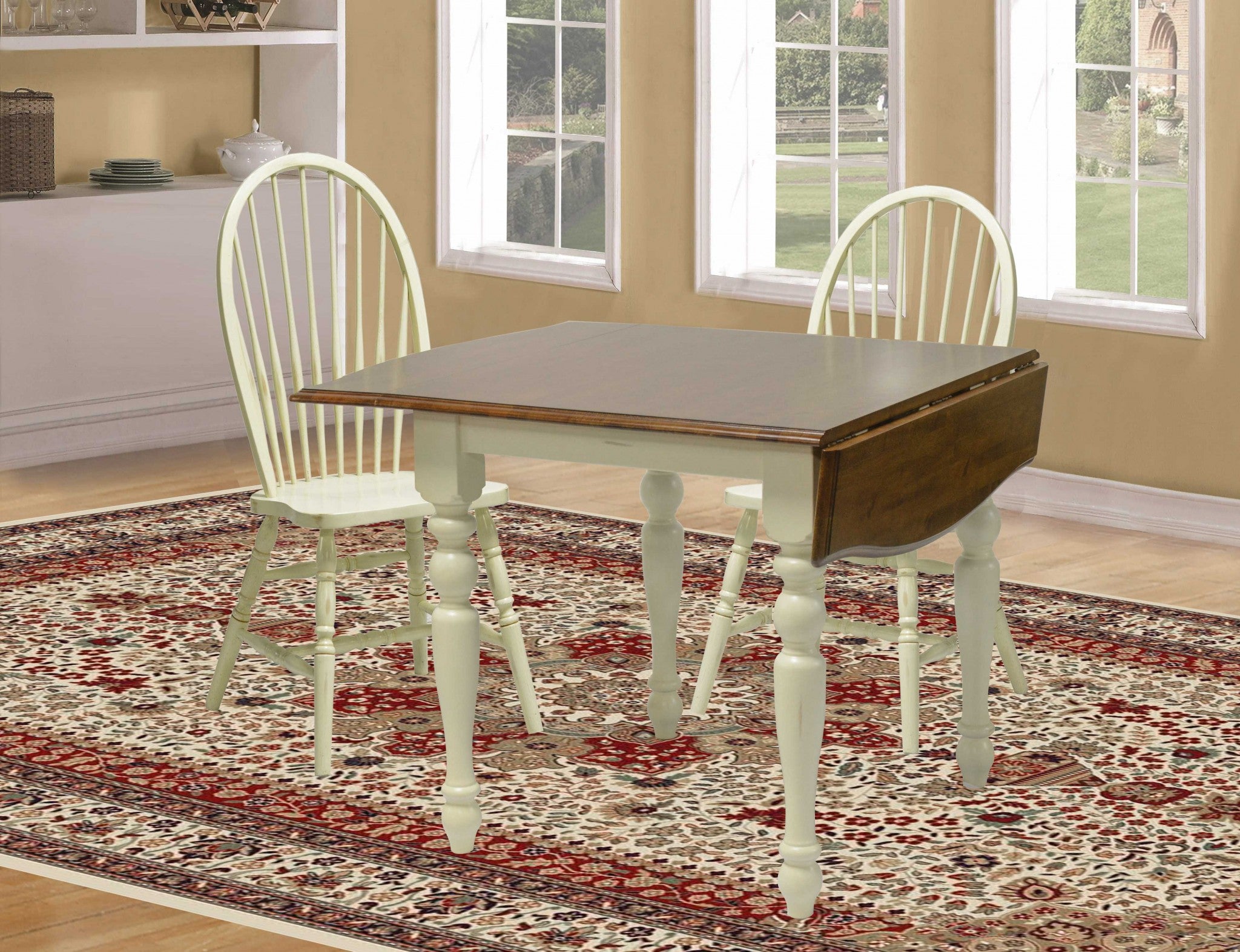 34" X 48" X 30" Buttermilk Cherry Hardwood Drop Leaf Table