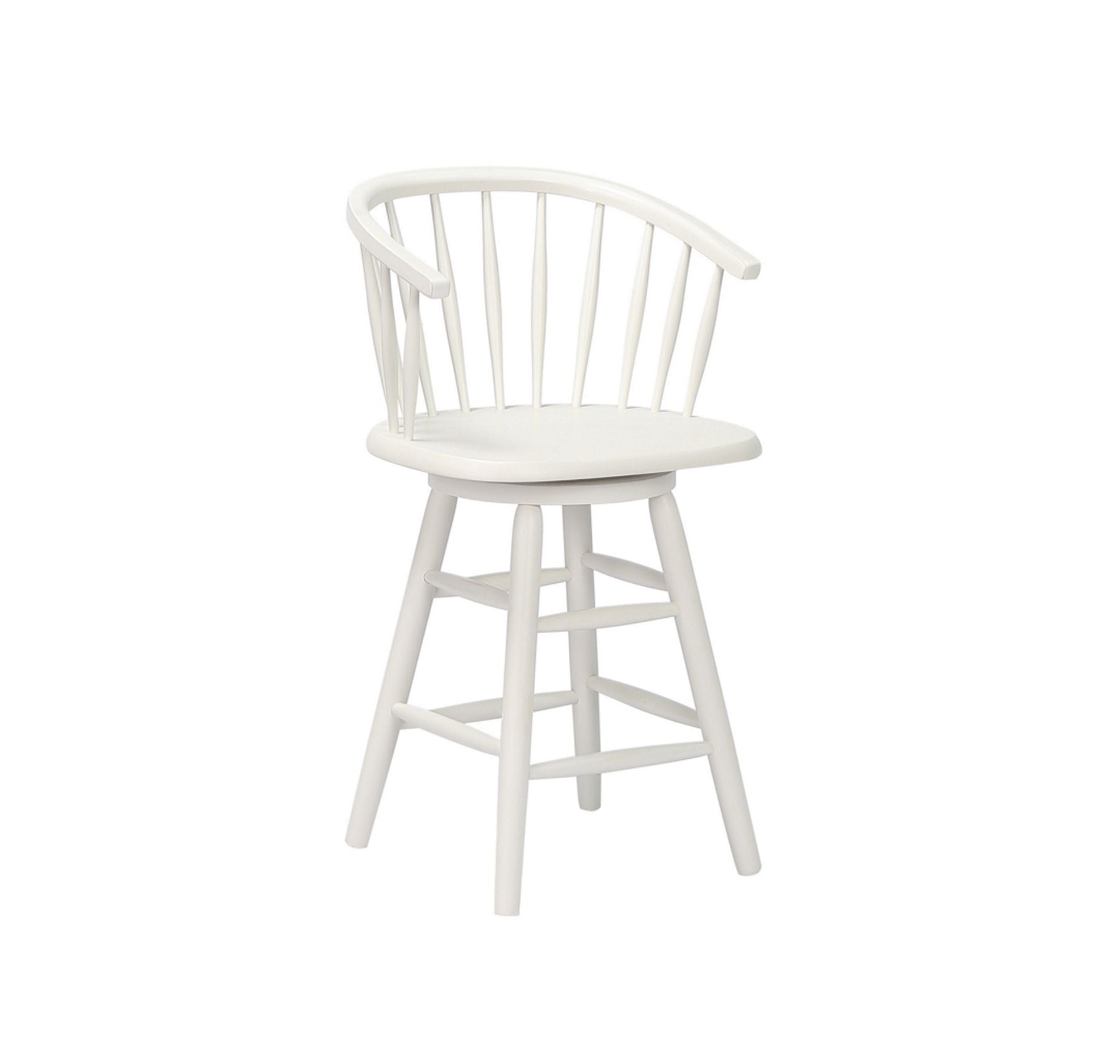 20" X 20" X 38" White Rub Distressed Rubberwood Bucket Swivel Barstool
