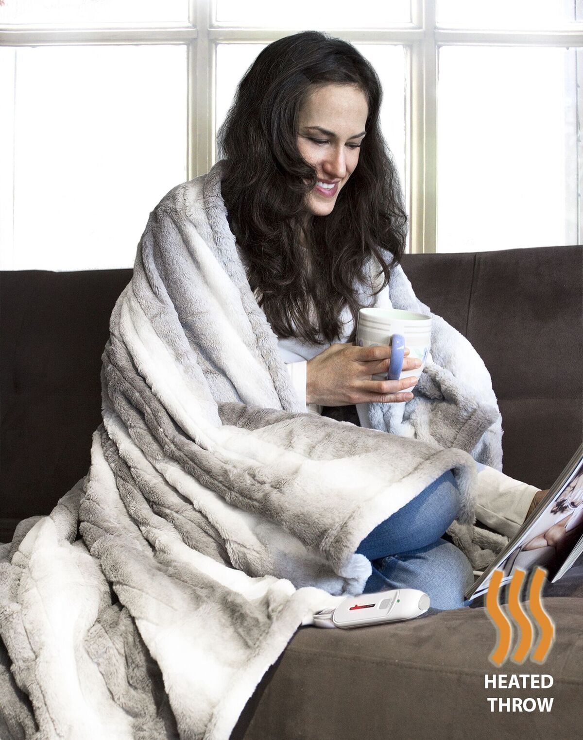 50" x 60" Grey & White Modern Contemporary Heated  Throw Blankets