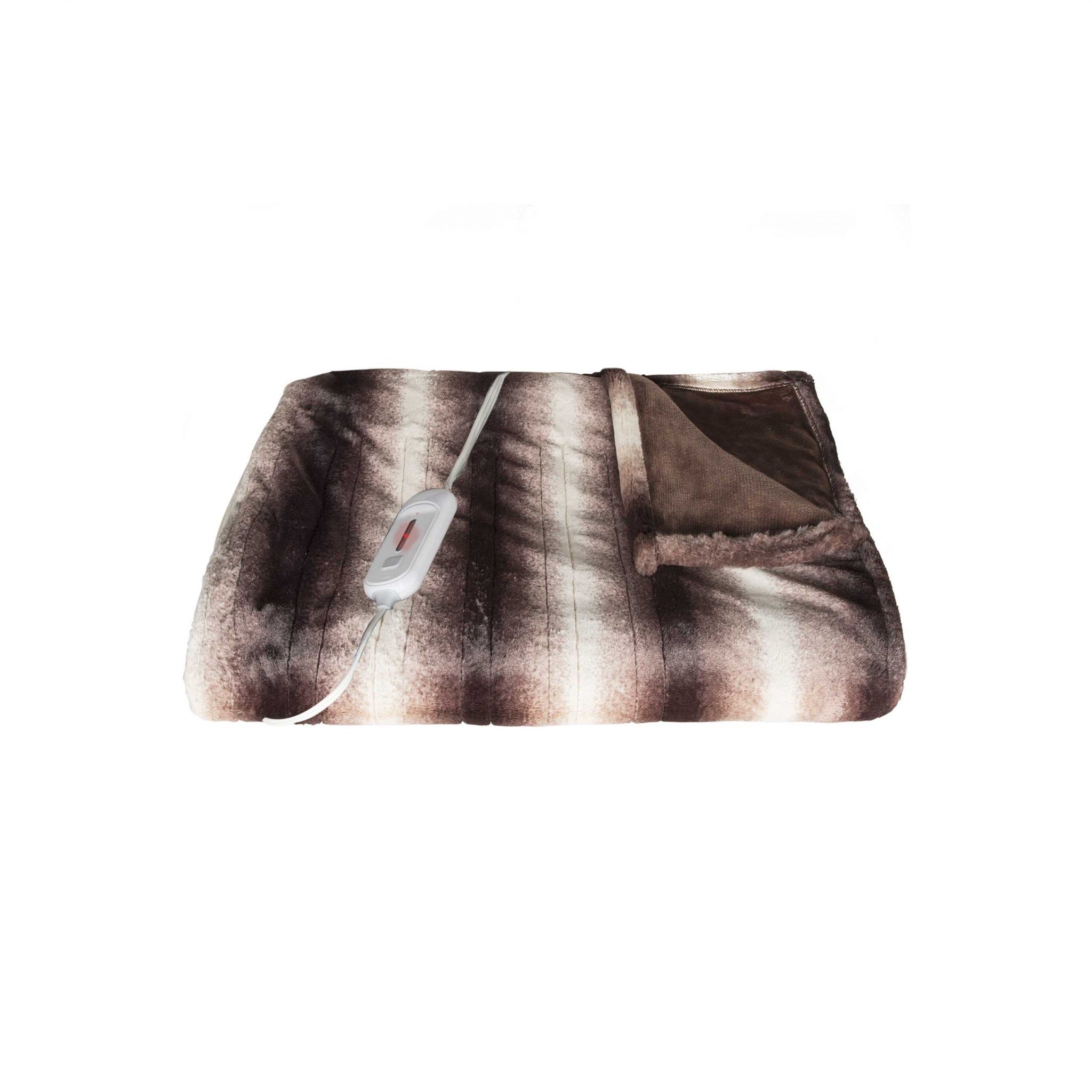 50" x 60" Brown & White Modern Contemporary Heated  Throw Blankets