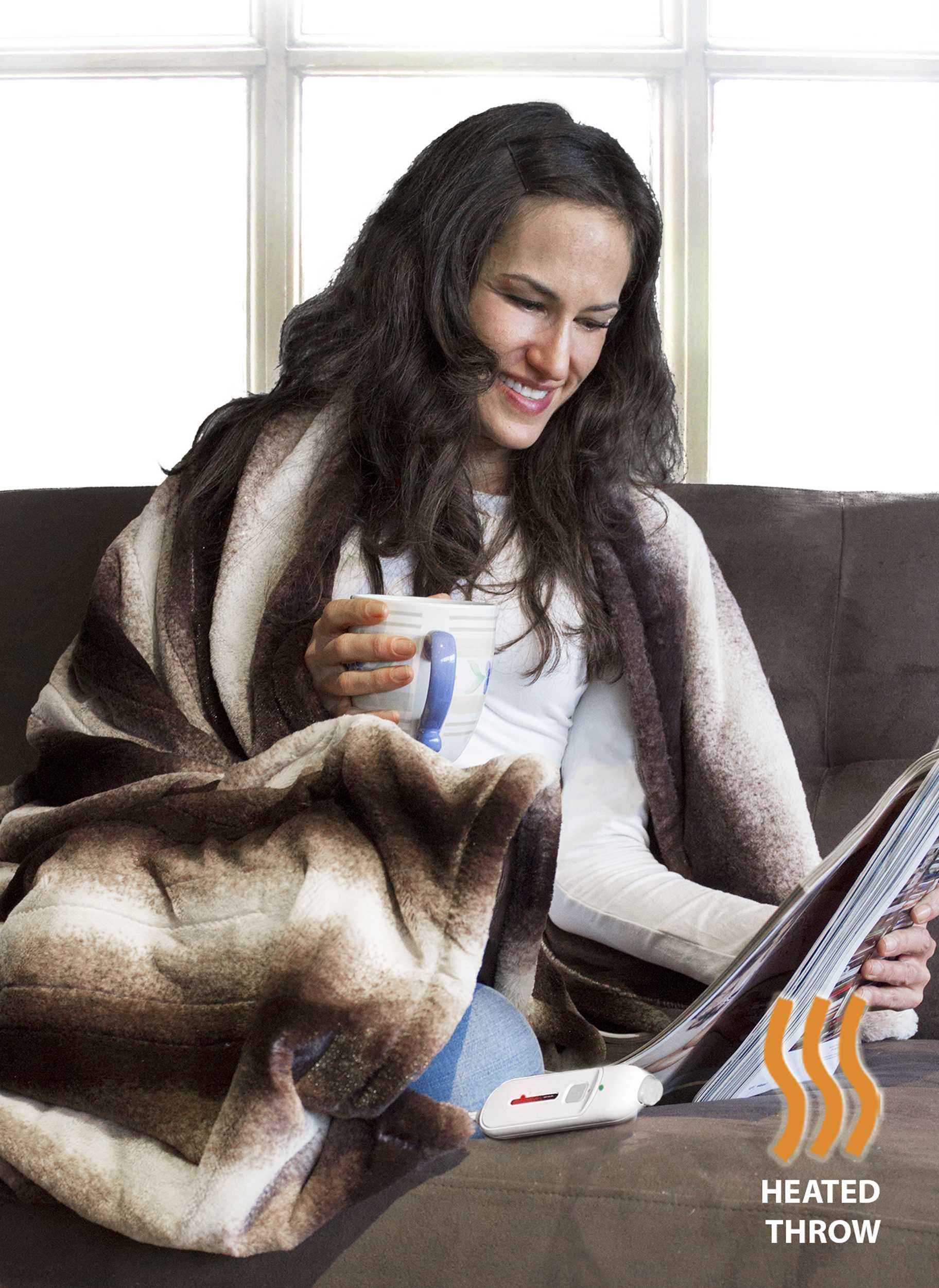 50" x 60" Brown & White Modern Contemporary Heated  Throw Blankets