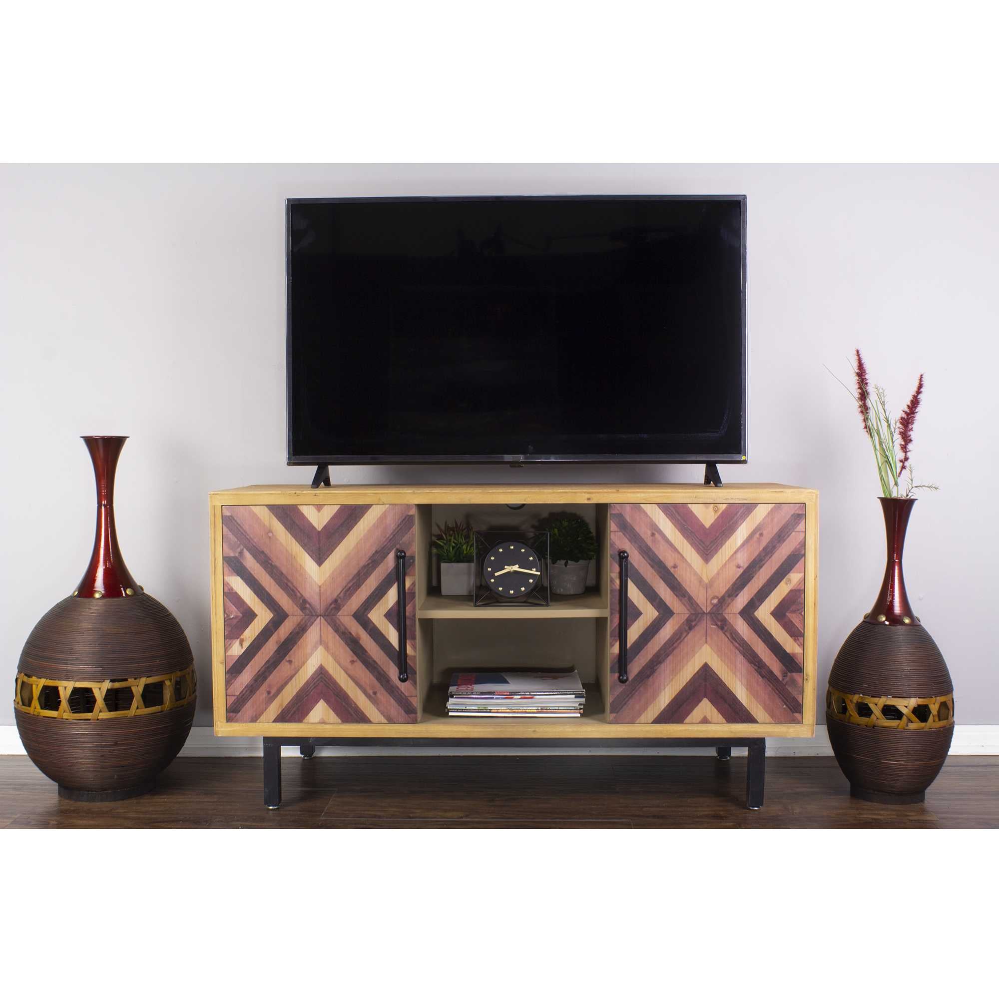 47.25" X 15.75" X 25.25" Brown MDF Contemporary Wooden Media Console Cabinet
