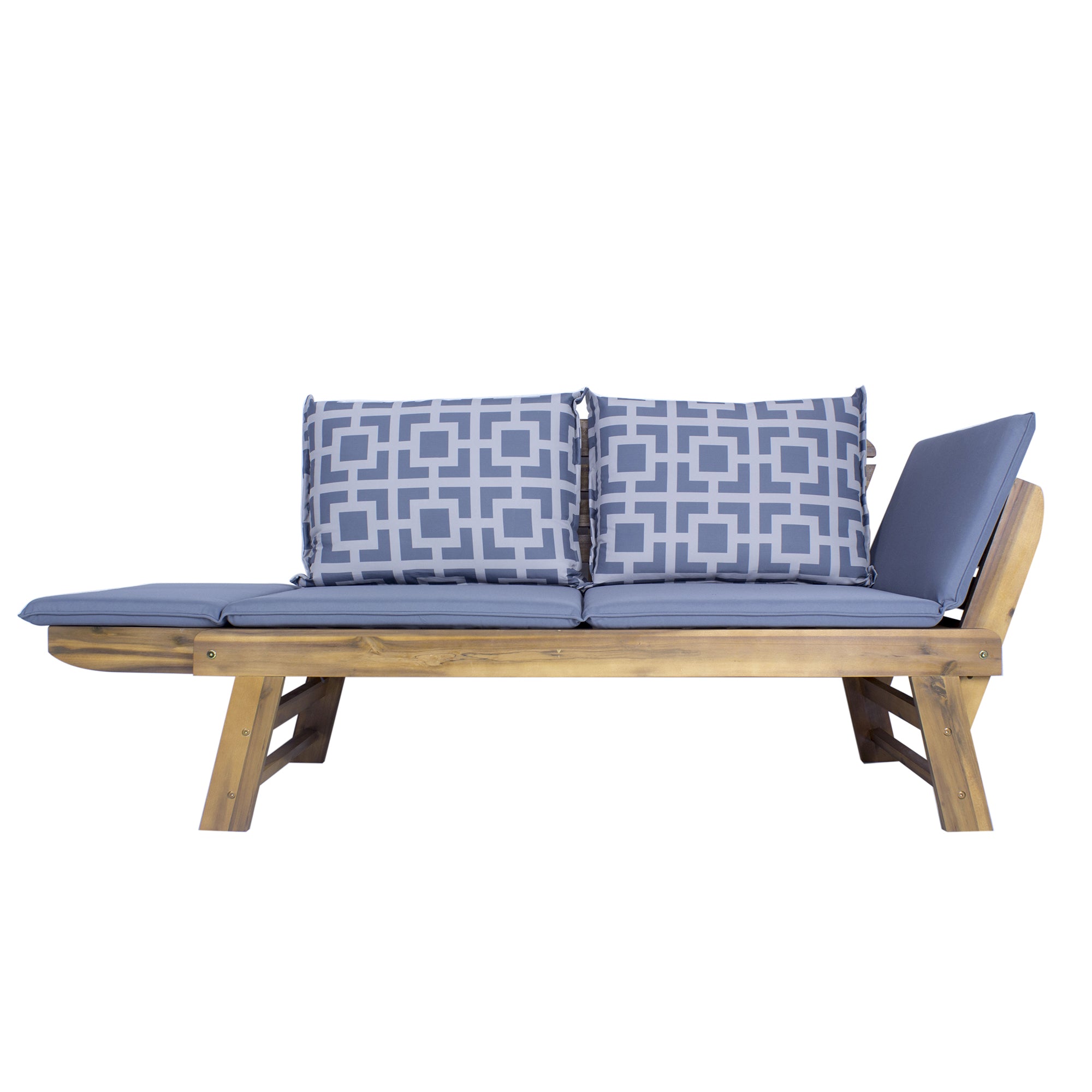 60" X 24" X 29.5" Brown Acacia Wood Contemporary Cushioned Adjustable Wooden Bench