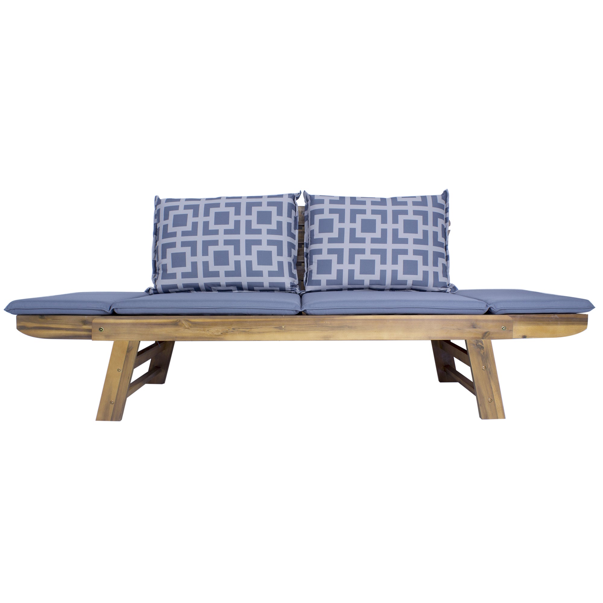 60" X 24" X 29.5" Brown Acacia Wood Contemporary Cushioned Adjustable Wooden Bench