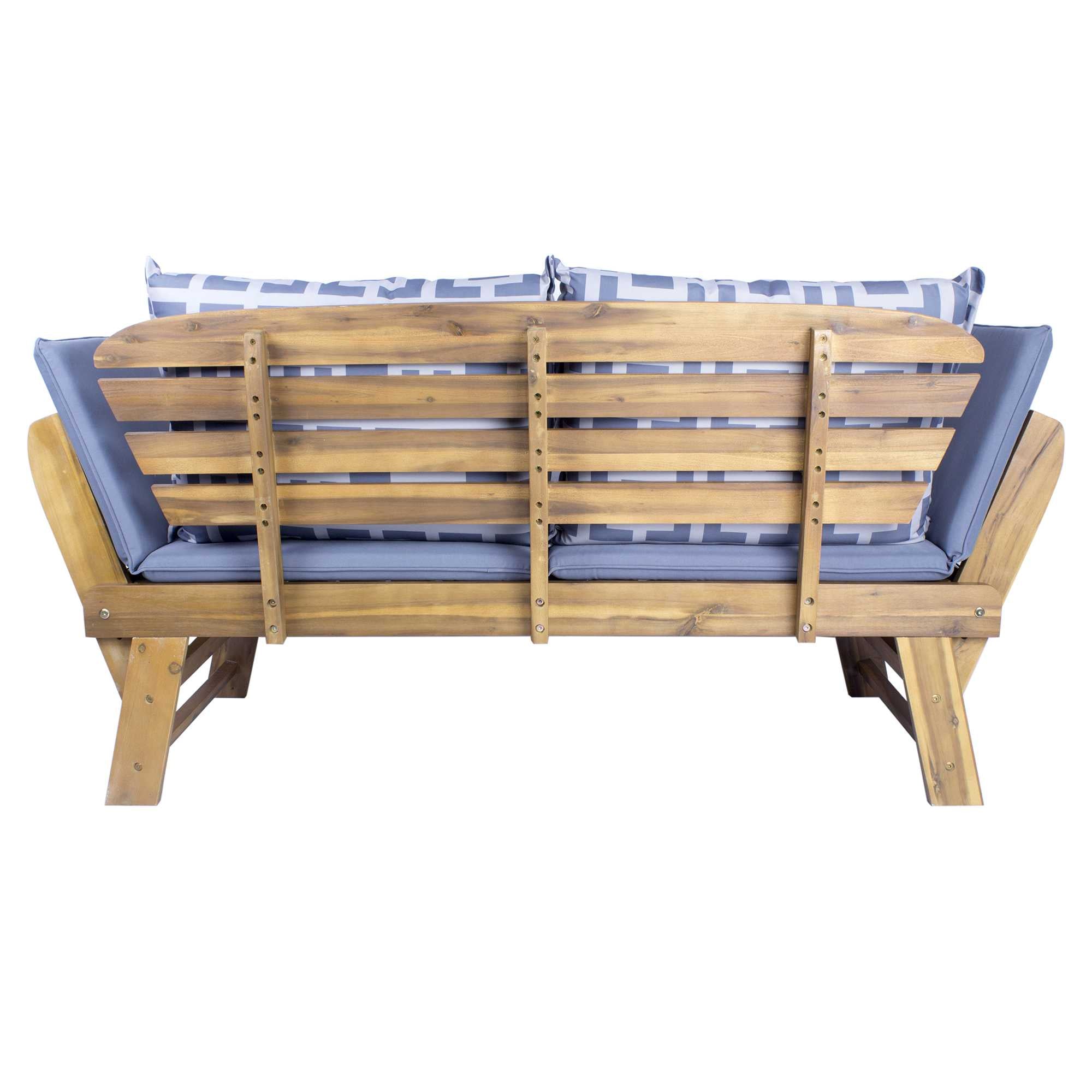 60" X 24" X 29.5" Brown Acacia Wood Contemporary Cushioned Adjustable Wooden Bench