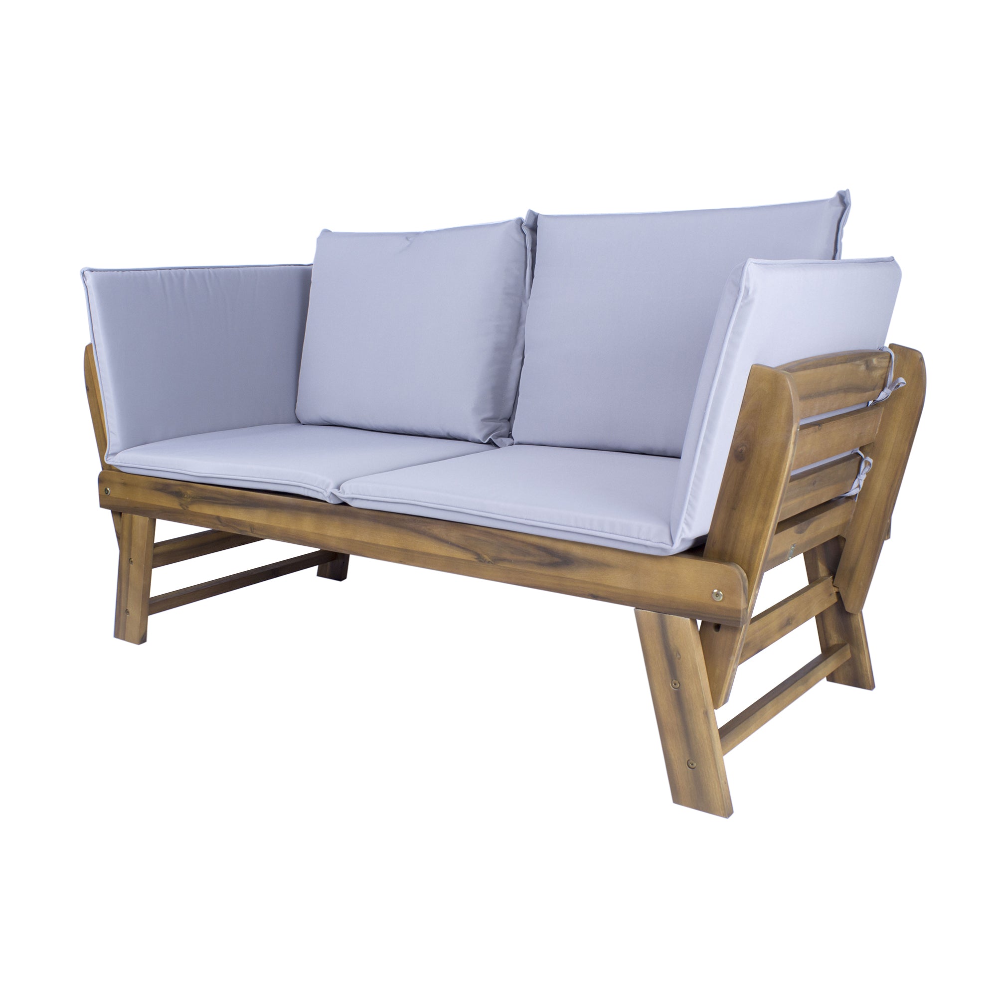 60" X 24" X 29.5" Brown Acacia Wood Contemporary Cushioned Adjustable Wooden Bench