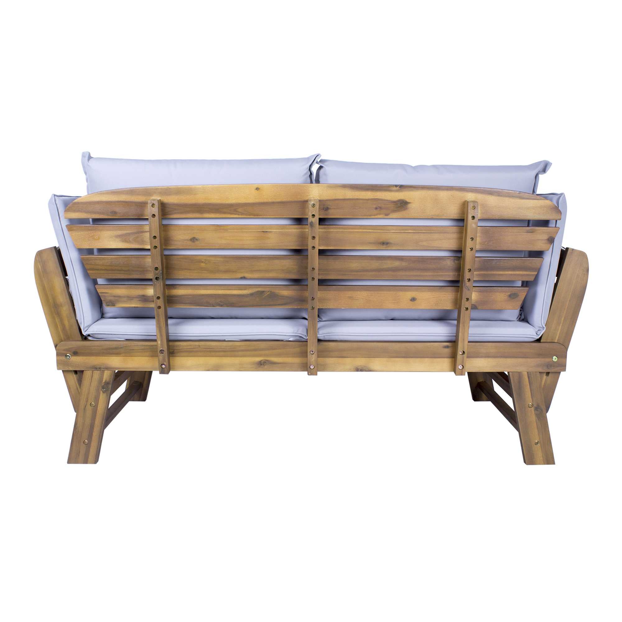 60" X 24" X 29.5" Brown Acacia Wood Contemporary Cushioned Adjustable Wooden Bench