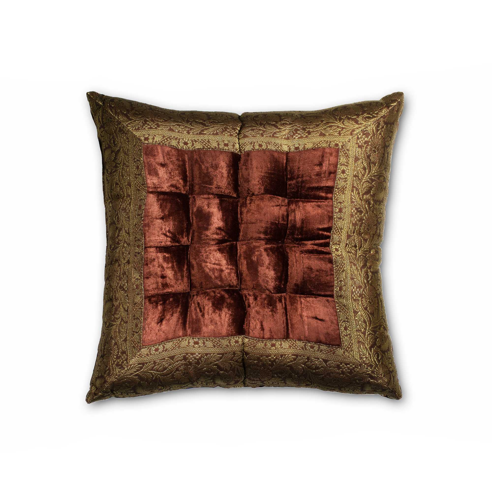 3" x 16" x 16" Silk Brown with Gold trim Pillow