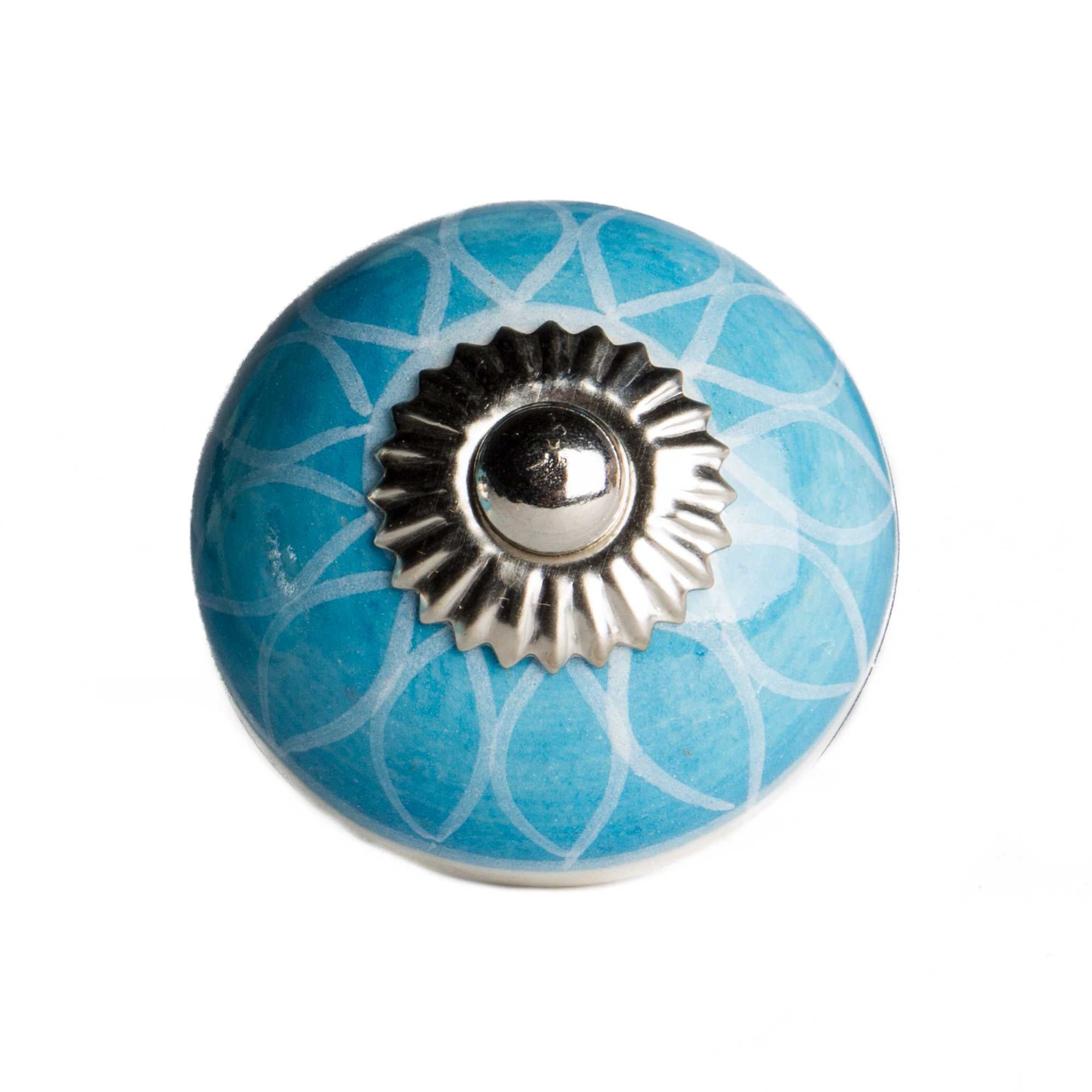 1.5" x 1.5" x 1.5" Ceramic/Metal Aqua & White 8 Pack Knob