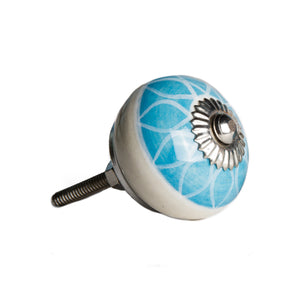 1.5" x 1.5" x 1.5" Ceramic/Metal Aqua & White 8 Pack Knob