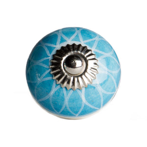 1.5" x 1.5" x 1.5" Ceramic/Metal Aqua & White 12 Pack Knob