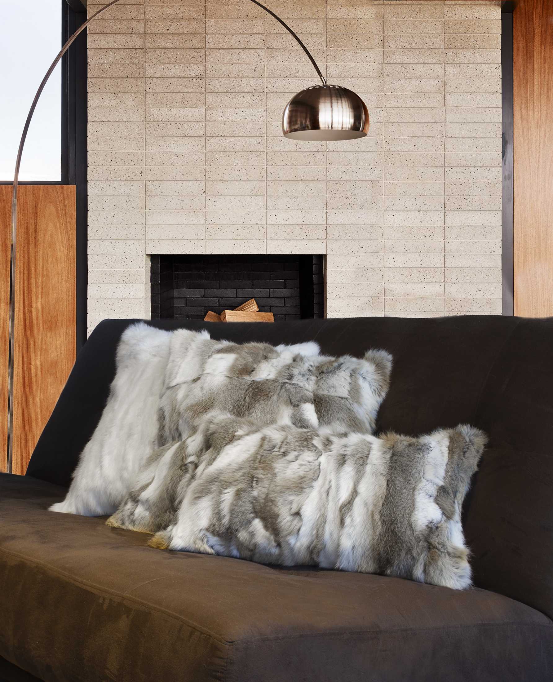 5" x 12" x 20" 100% Natural Rabbit Fur Tan & White Pillow