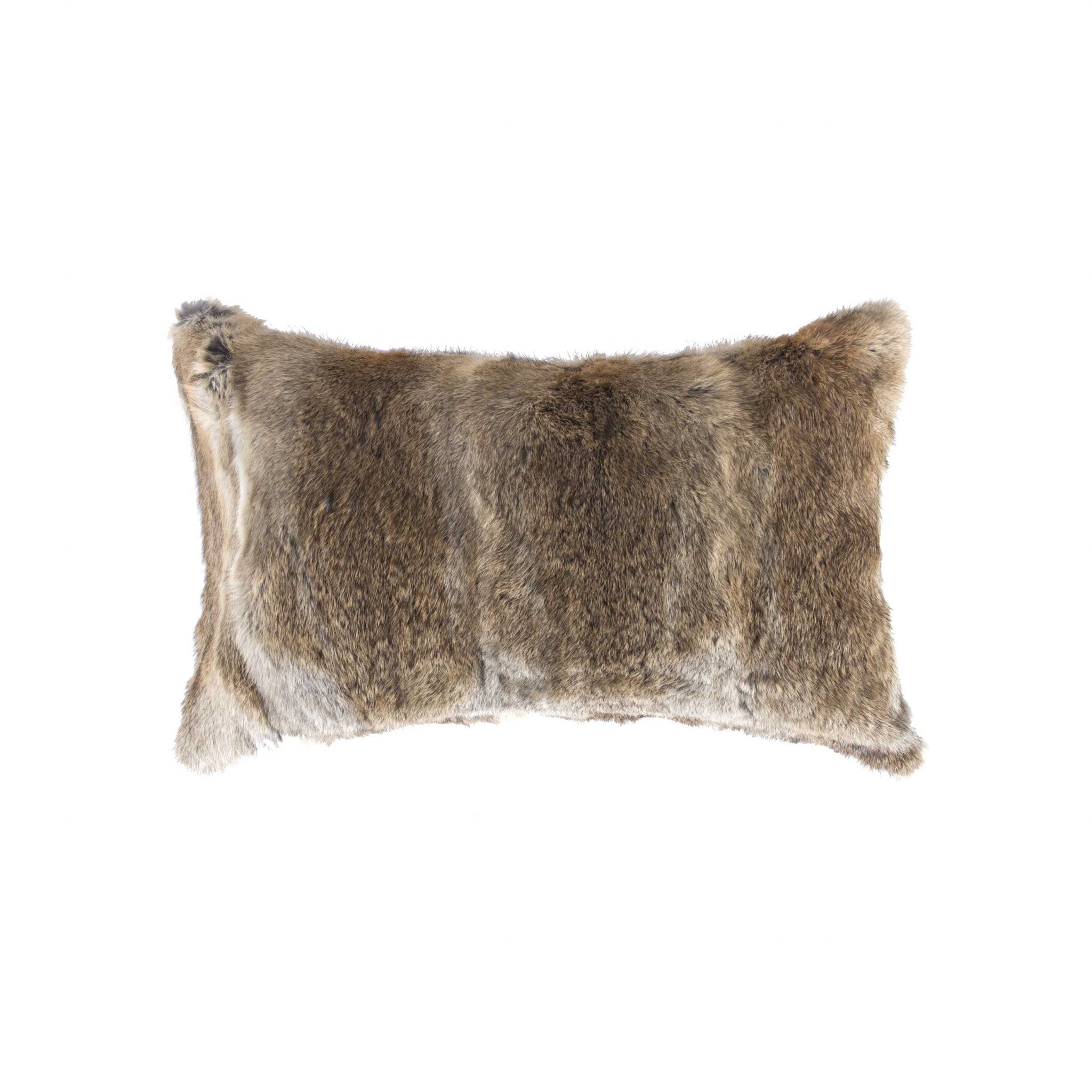 5" x 12" x 20" 100% Natural Rabbit Fur Hazelnut Pillow