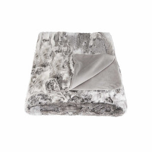 2" x 50" x 60" 100% Natural Rabbit Fur Grey Throw Blanket