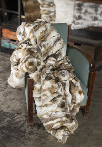 2" x 50" x 60" 100% Natural Rabbit Fur Tan & White Throw Blanket
