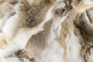 2" x 50" x 60" 100% Natural Rabbit Fur Tan & White Throw Blanket