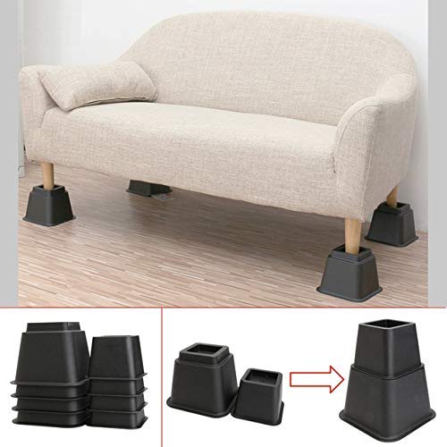 3" 5" or 8" Black Adjustable Bed Risers or Furniture Legs Set of 4