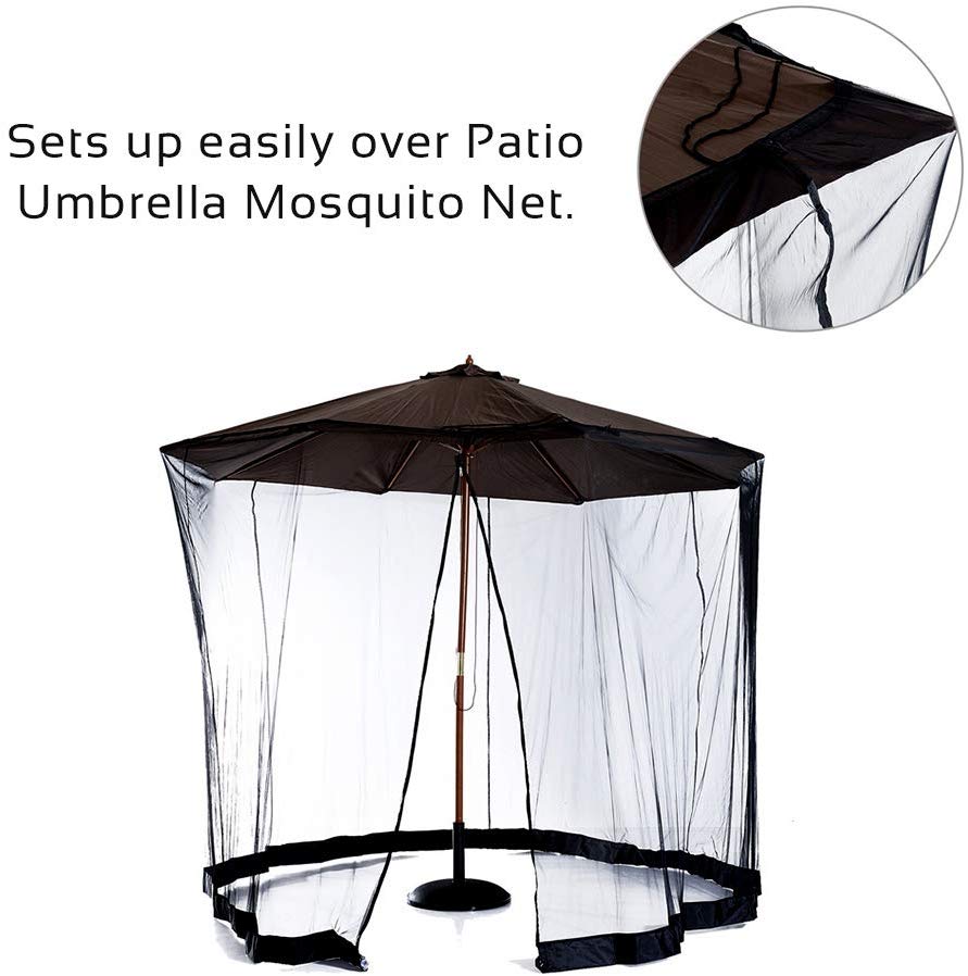 9" Mesh Black, Patio Umbrella, Bug Screen Mosquito Net, Canopy Curtains Adjustable Enclosure