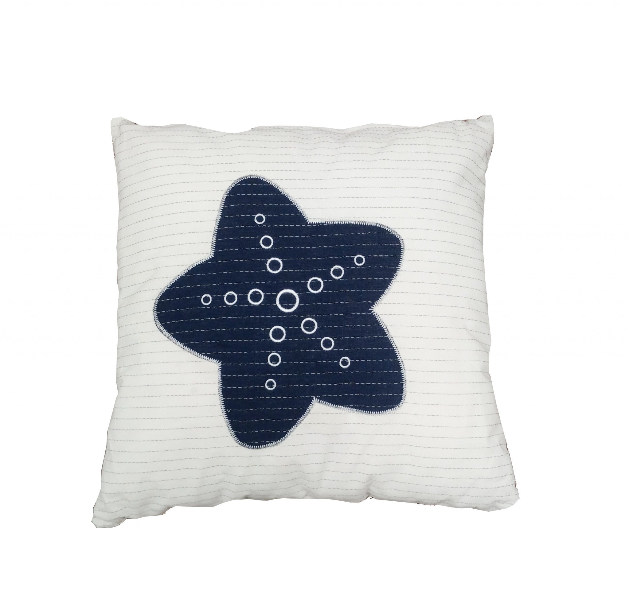 White Square Accent Pillow with  Nautical  Blue Star
