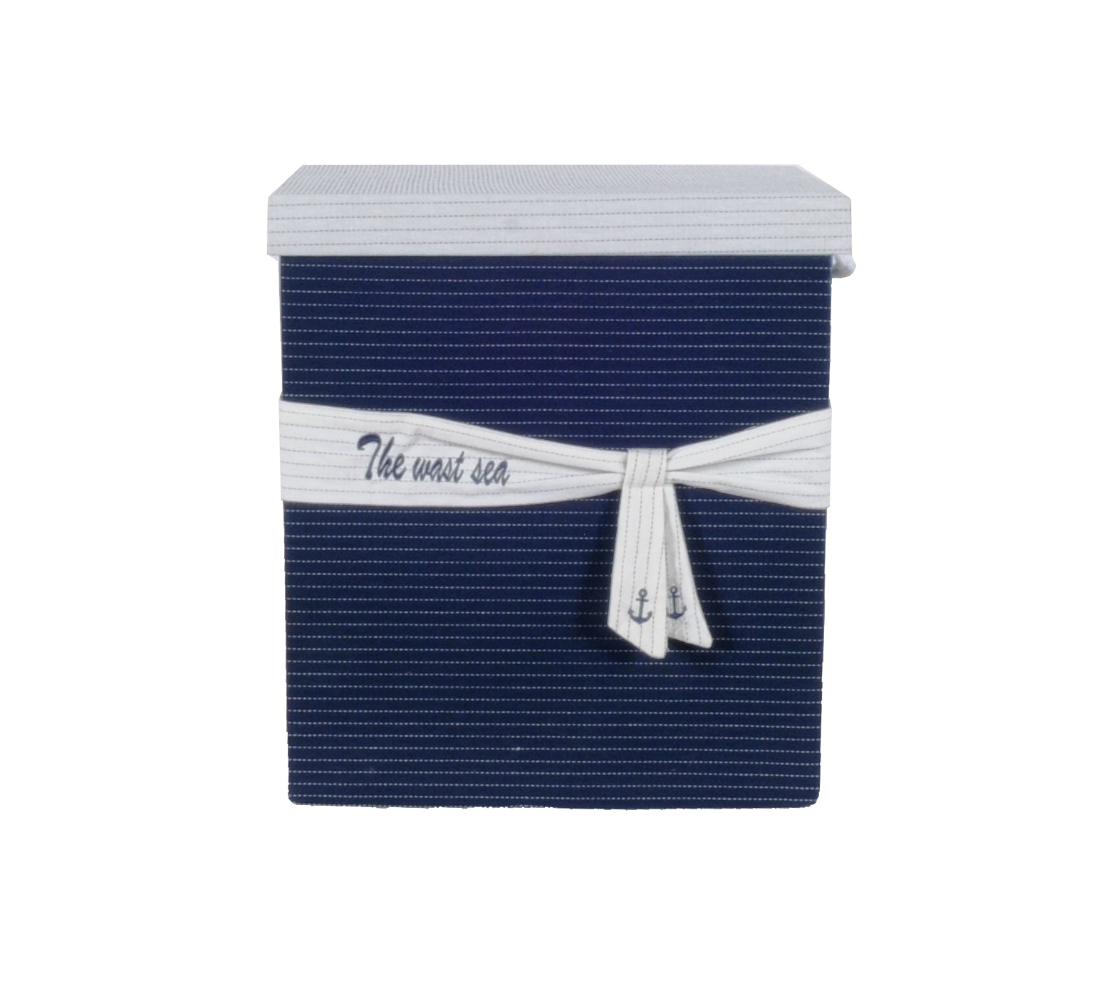 13.5" x 17" x 22.5" Blue Fabric, Basket With Bow - Decoration Set of 5