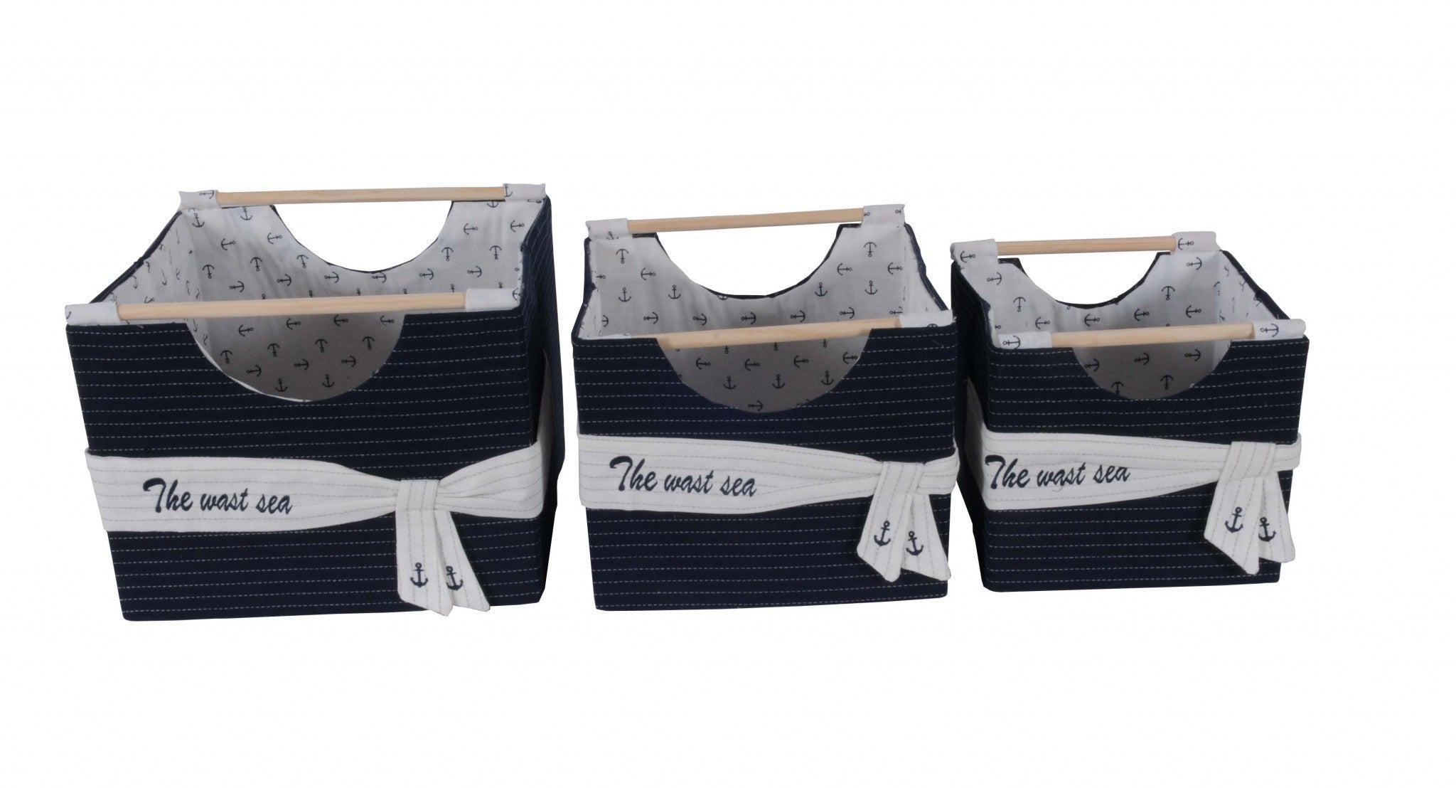 12" x 12.5" x 9.5" White, Blue, Foldable, Fabric - Basket Set of 3