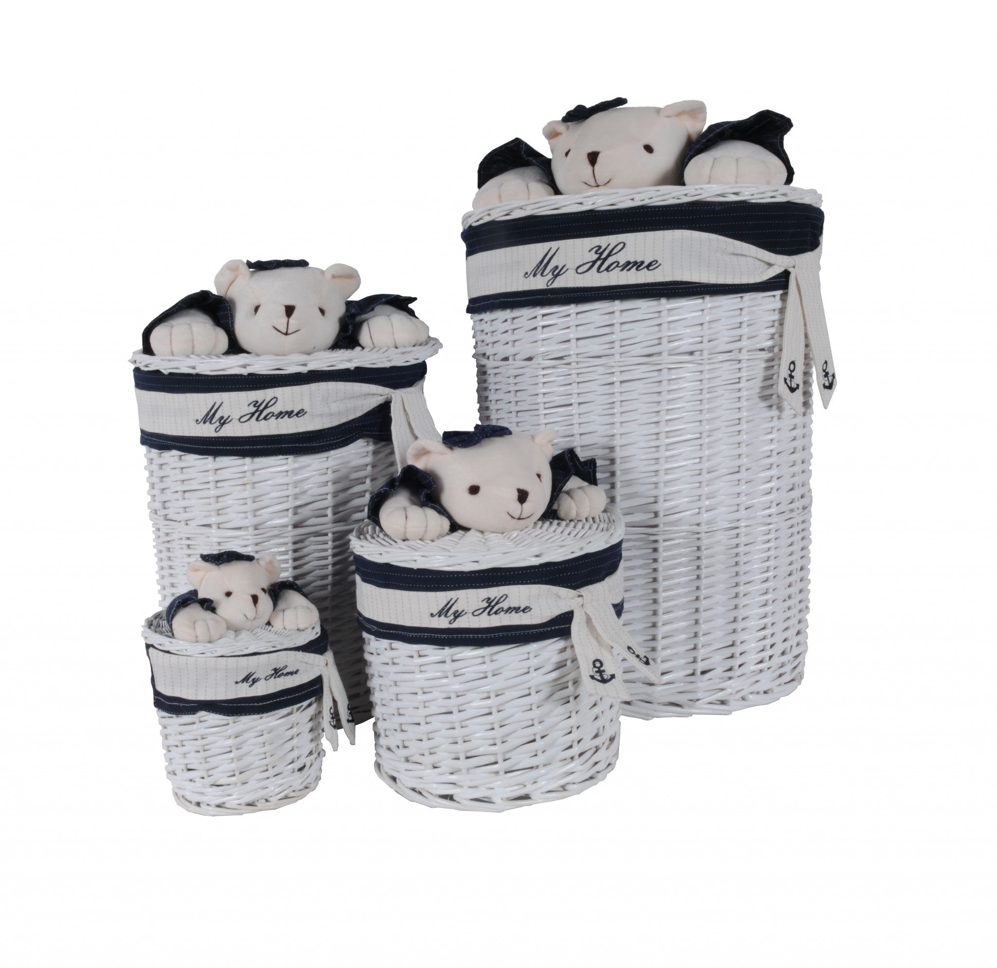 17.5" x 17.5" x 28" WhiteBlue OvalWillowBear DesignBasket Set of 4