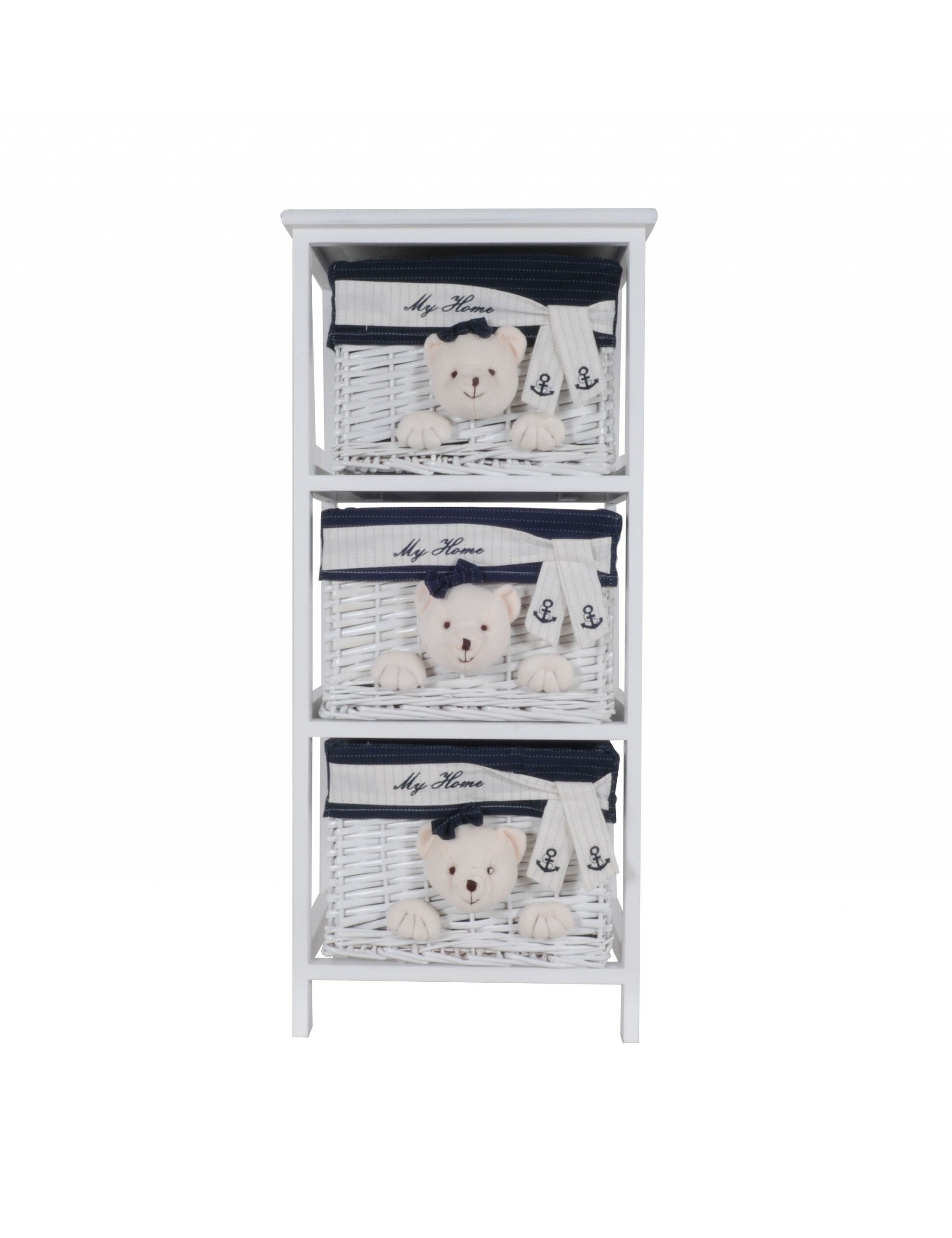 12.5" x 16" x 35.5" White, Blue - Portable 3 Drawers