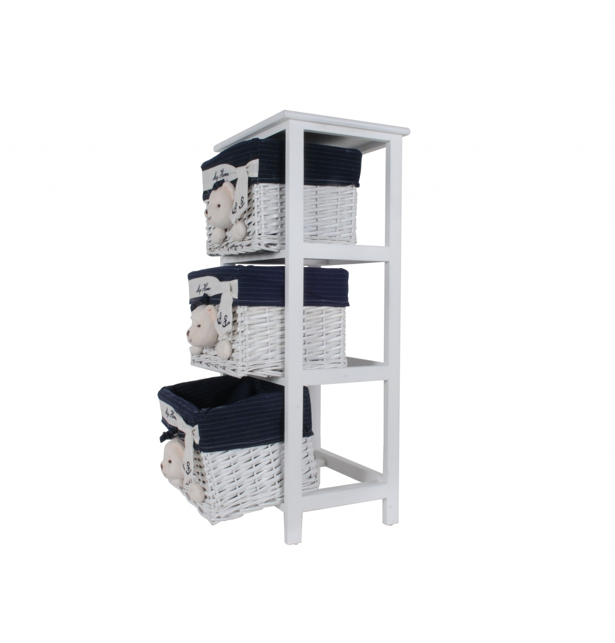 12.5" x 16" x 35.5" White, Blue - Portable 3 Drawers