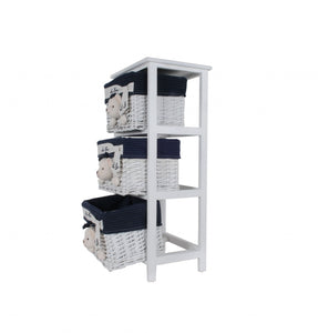 12.5" x 16" x 35.5" White, Blue - Portable 3 Drawers