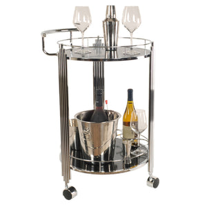 17.5" x 21" x 30" Chrome, Round, 2-Tier - Serving Trolley