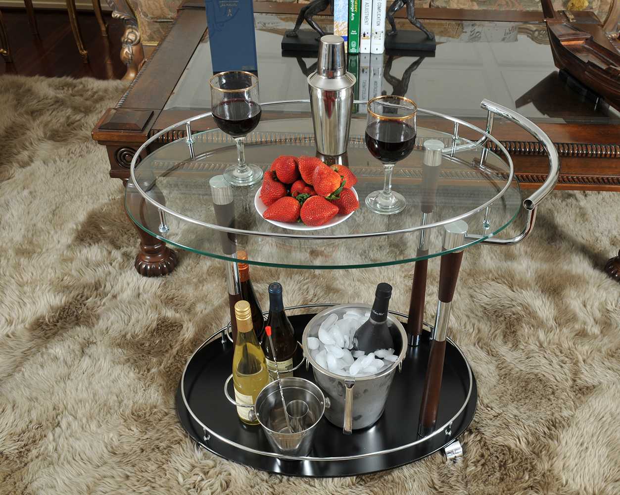 18.75" x 29.75" x 27.375" Chrome Serving Trolley