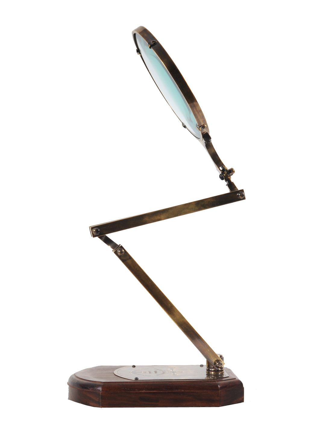 7.5" x 14.5" x 28" Brass Big Magnifier Glass With Wooden Base