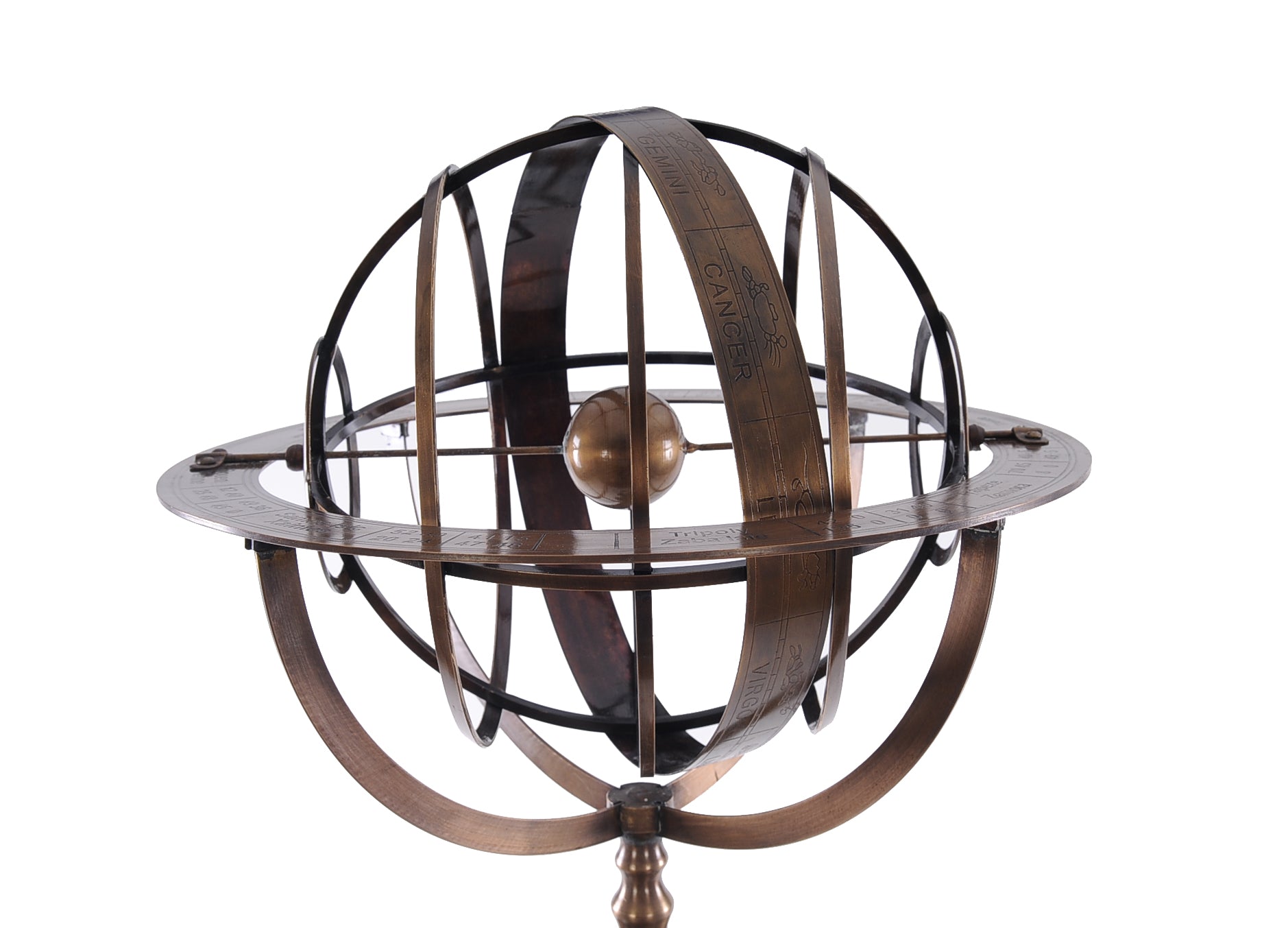 25" x 25" x 45.75" Brass Armillary With Wood Stand